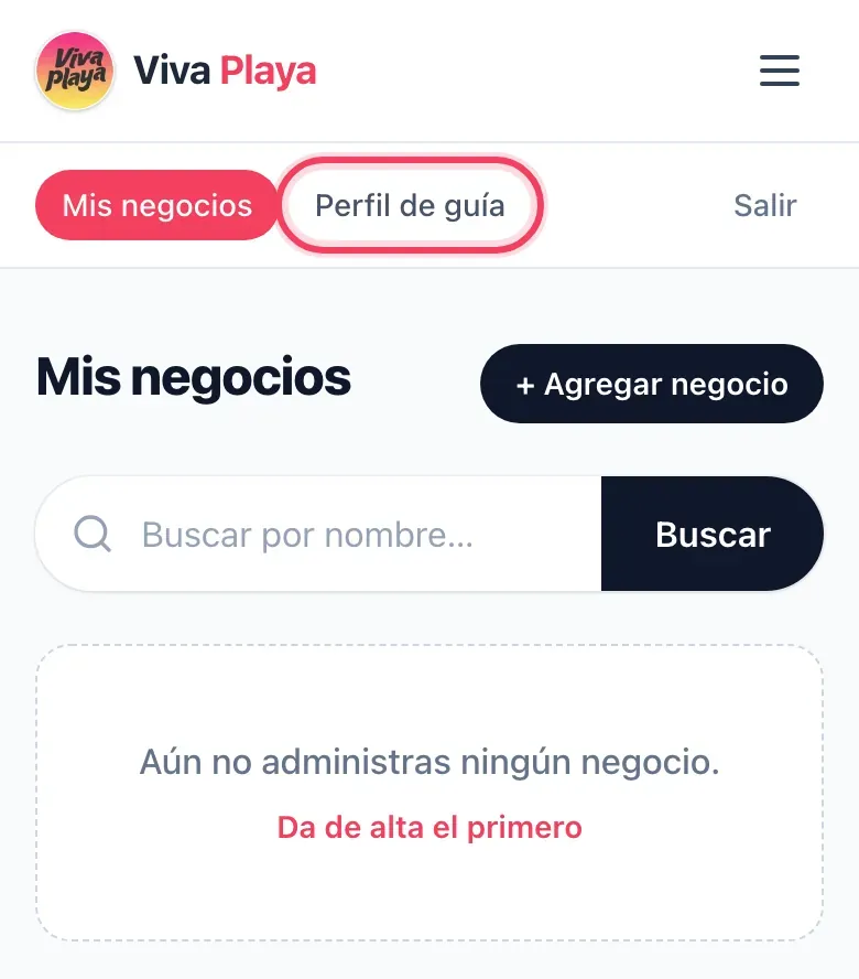 Panel con la pestaña «Perfil de guía»