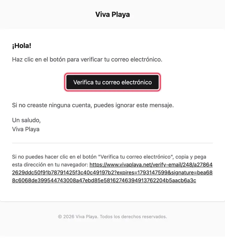 Correo para verificar la cuenta