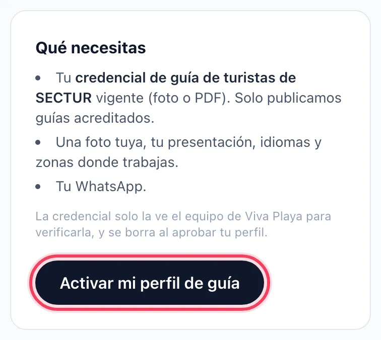 Botón «Activar mi perfil de guía»