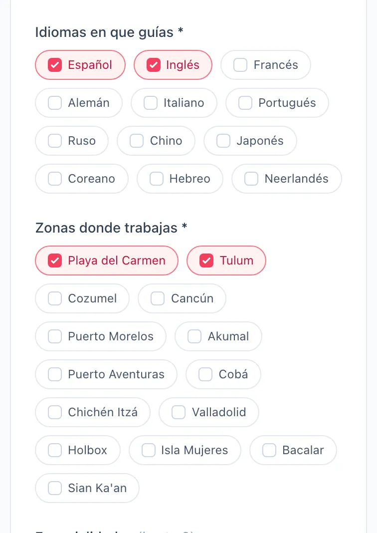 Idiomas y zonas donde trabajas