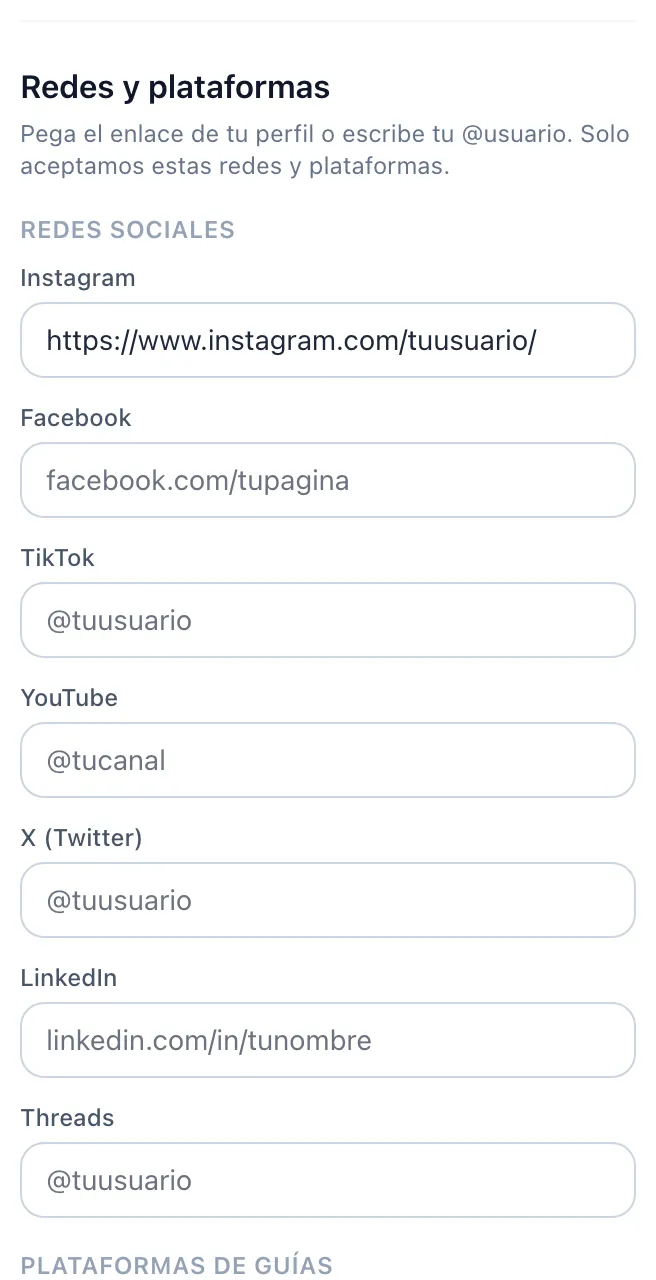 Campos de redes sociales