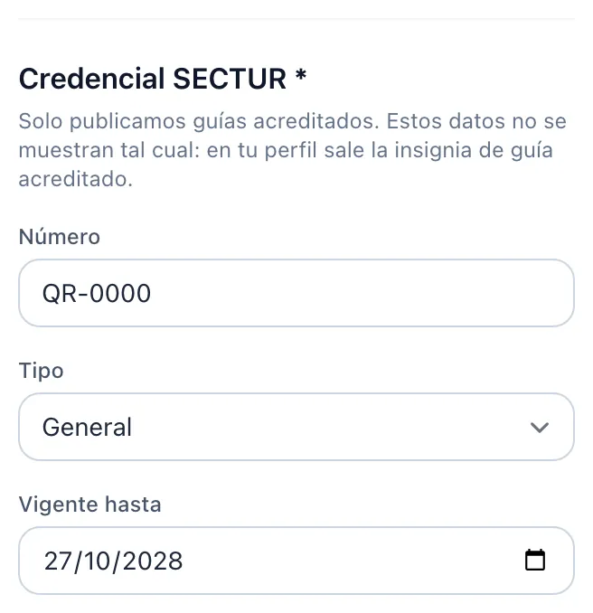 Número, tipo y vigencia de la credencial