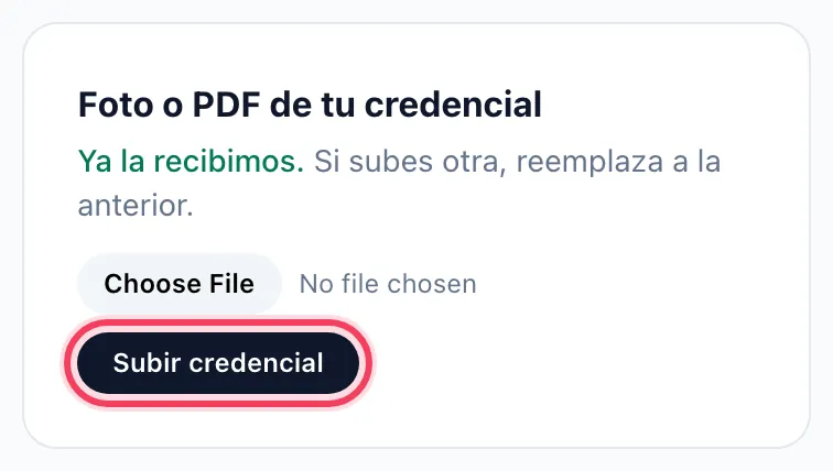 Subir la foto o PDF de la credencial