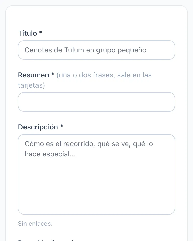 Formulario de nuevo tour
