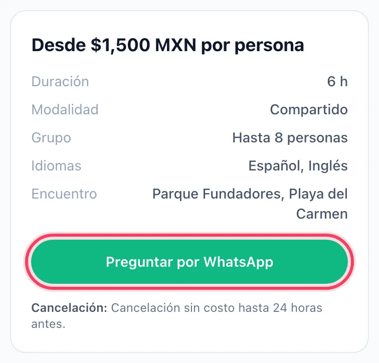 Botón «Preguntar por WhatsApp» en tu tour