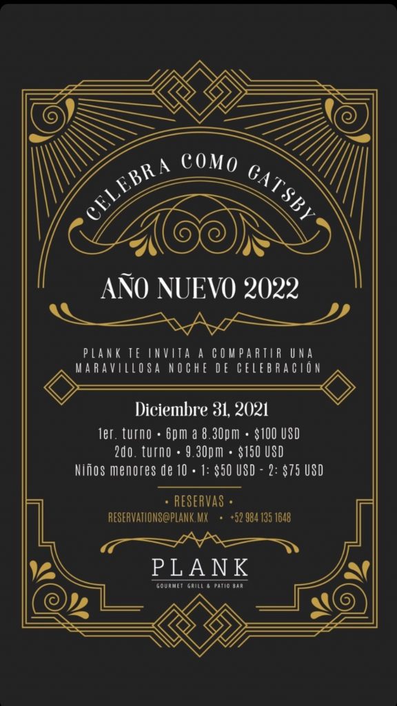 Plank Playa del carmen cena Año Nuevo 2022