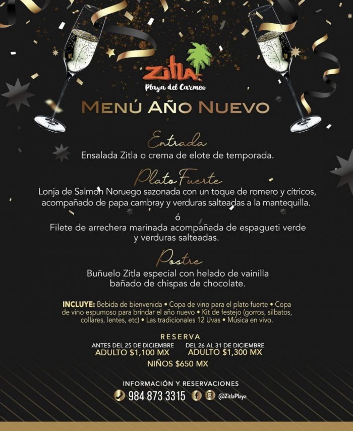 Cena de Año nuevo en Playa del carmen Zitla